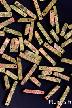 Perles bâton en unakite  - 12-24 x 5 mm, trou 1 mm - kaki-rose ancien